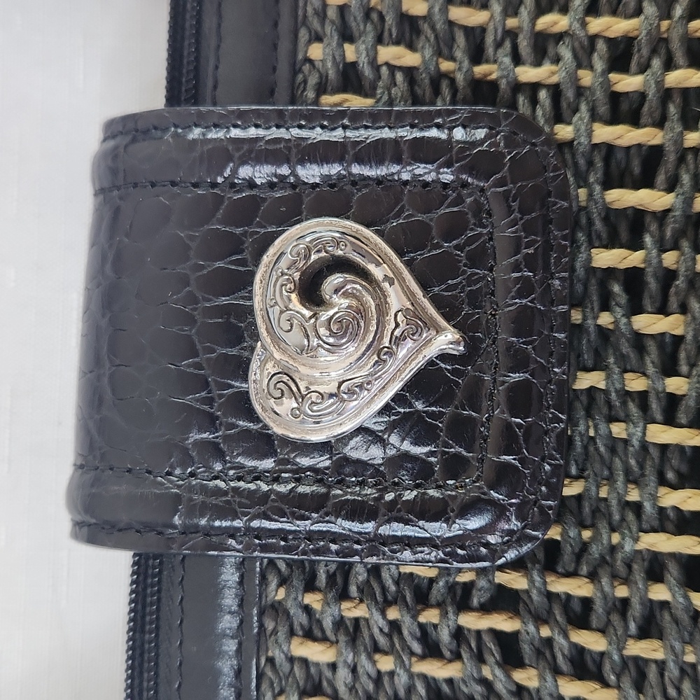 Brighton Woven Straw Satche Black and Tan Shoulder Bag. Size 10x7" - Picture 4 of 10
